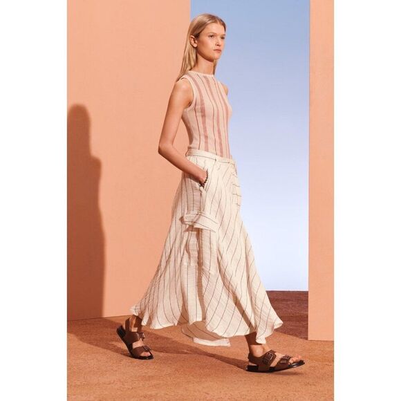 Zara Srpls Womes Midi Skirt XS White Black Striped Linen Blend 4676/900 NWT - Picture 3 of 16